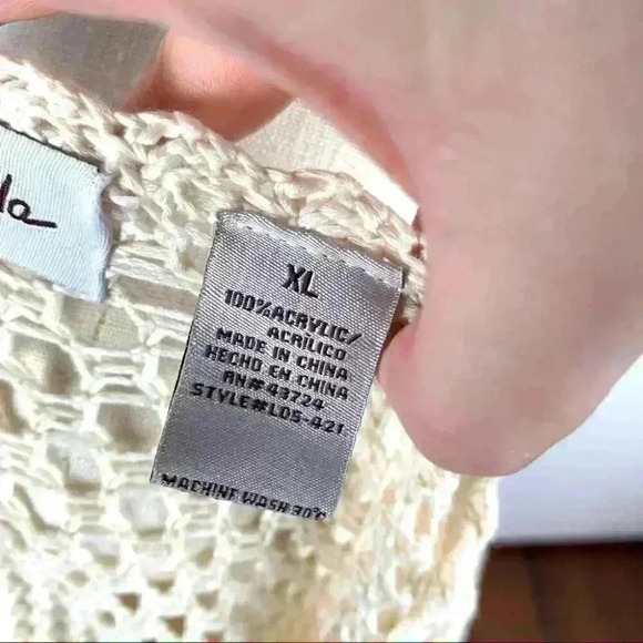 Le Moda womens sweater size XL cream crocheted grannycore resort wear coverup - Picture 8 of 10